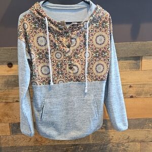 Floral Patterned Hoodie with Gray Accents